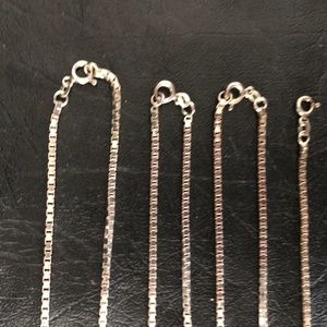4 PIECE STERLING SET BOX CHAINS 8" ,18" , 20" ,24"
